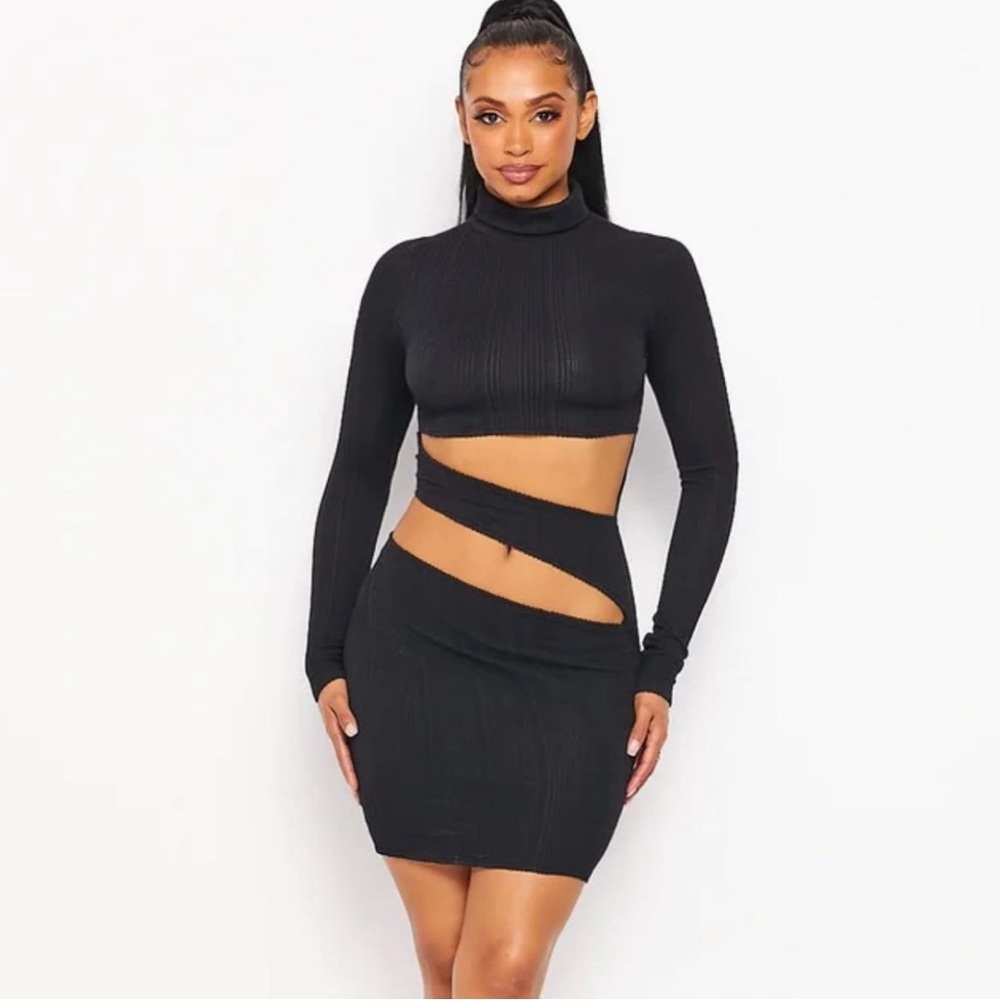 Black knit long sleeve dress